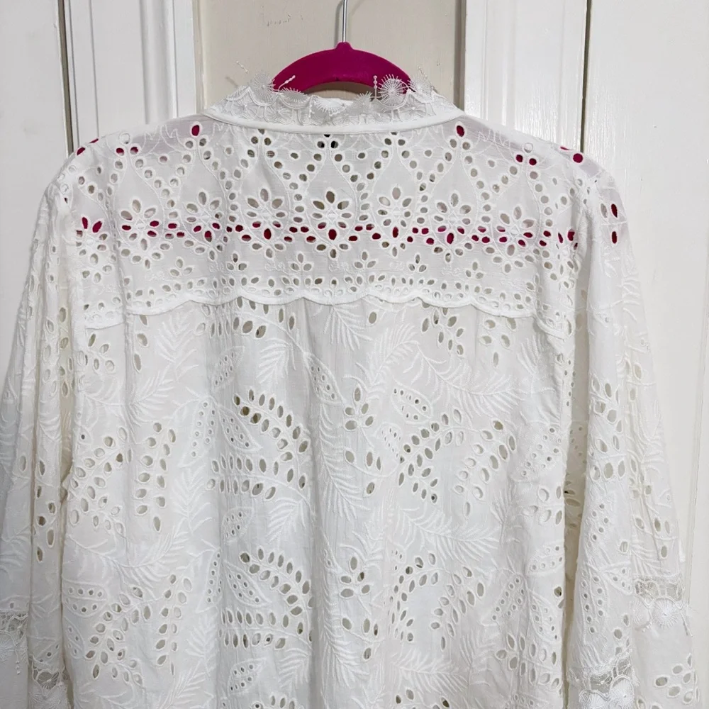 KOBI HALPERIN Winston Cotton Eyelet Blouse in White Size XL - Picture 8 of 14